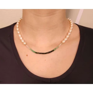 Colar Ouro 18K, Esmeraldas E Pérolas