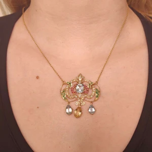 Colar Ouro 18K, Esmeraldas, Rubis, Citrinos, Águas Marinhas E Diamantes