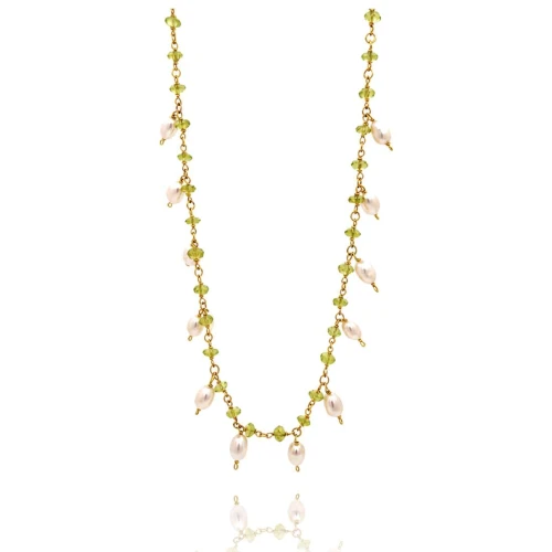 Colar Ouro 18K, Peridotos E Pérolas