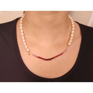 Colar Ouro 18K, Rubis E Pérolas