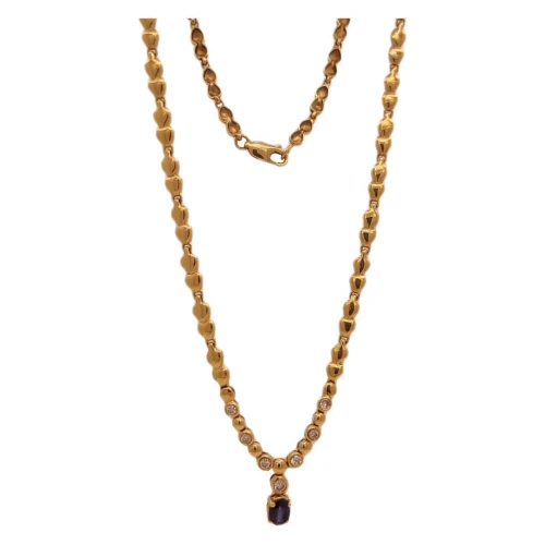 Colar Ouro 18K, Safira E Diamantes