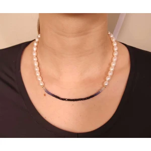 Colar Ouro 18K, Sáfiras E Pérolas