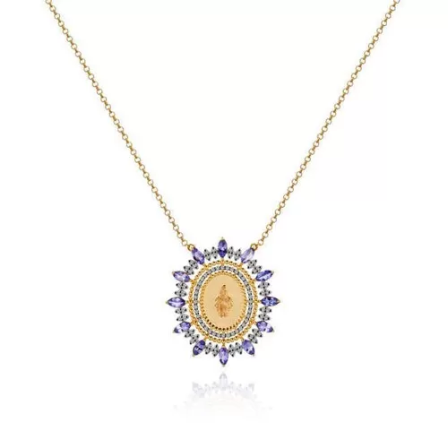 Colar Ouro 18K, Tanzanitas E Diamantes