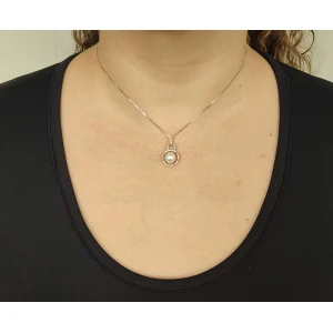 Colar Ouro Branco 18K, Diamantes E Pérola