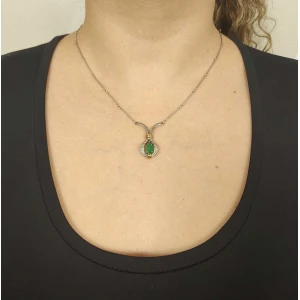 Colar Ouro Branco 18K, Esmeralda E Diamantes