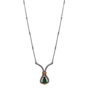 Colar Ouro Branco 18K, Esmeralda E Diamantes