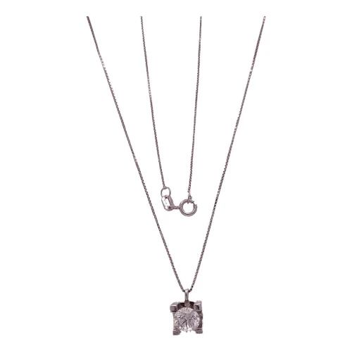 Colar Ouro Branco E Diamante Solitário