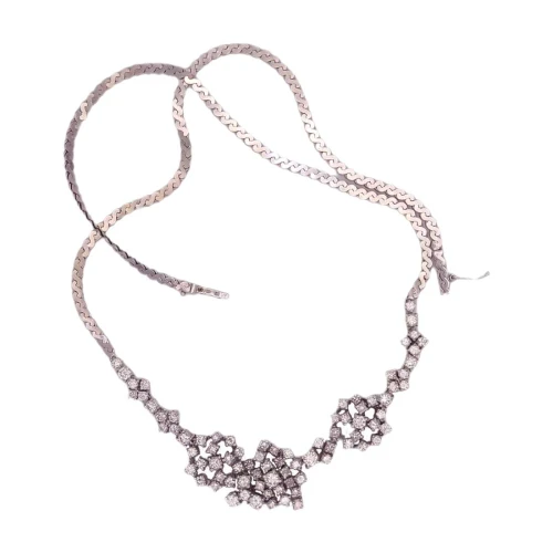 Colar Ouro Branco E Diamantes