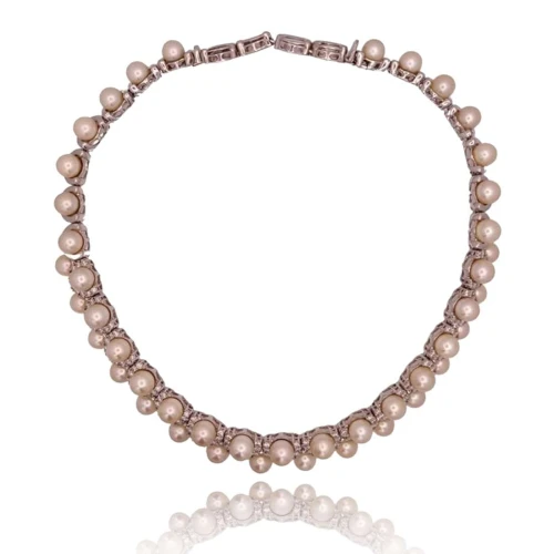 Colar Ouro Branco, Pérolas E Diamantes
