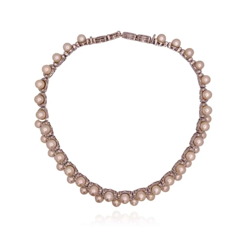 Colar Ouro Branco, Pérolas E Diamantes