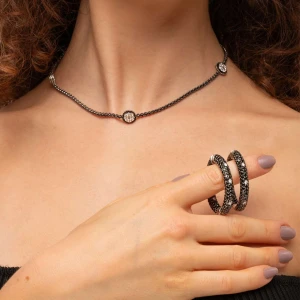 Colar Ouro Branco (Ródio Negro) E Diamantes