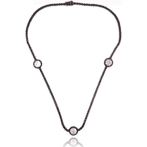 Colar Ouro Branco (Ródio Negro) E Diamantes