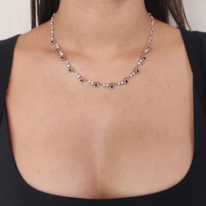 Colar Ouro Branco, Safiras E Diamantes