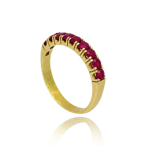 Meia Aliança Ouro 18K E Rubis