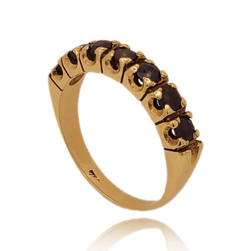 Meia Aliança Ouro 18K E Safiras