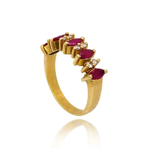 Meia Aliança Ouro 18K, Rubis E Diamantes