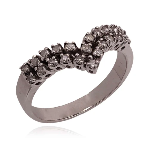 Meia Aliança Ouro Branco E Diamantes
