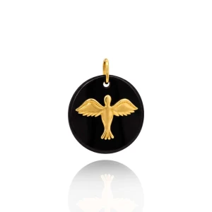 Pingente Em Onix E Detalhes Em Ouro 18K