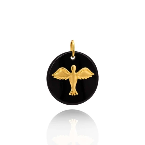 Pingente Em Onix E Detalhes Em Ouro 18K