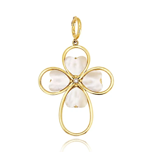 Pingente Ouro 18K, Madrepérolas E Diamante