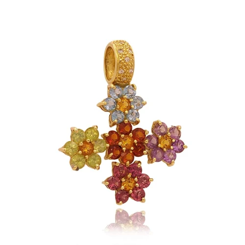 Pingente Ouro 18K, Pedras Brasileiras E Diamantes