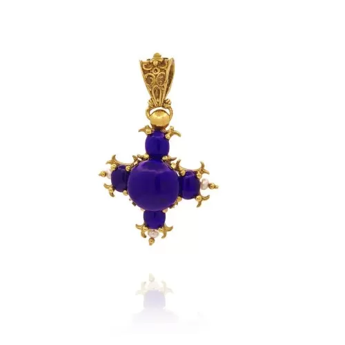 Pingente Ouro 18K, Pérola E Lapis Lazuli