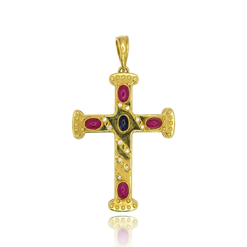 Pingente Ouro 18K, Rubis, Safira E Diamantes