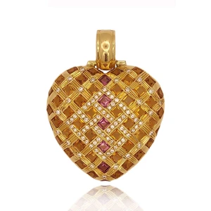 Pingente Ouro 18K, Safiras, Turmalinas E Diamantes