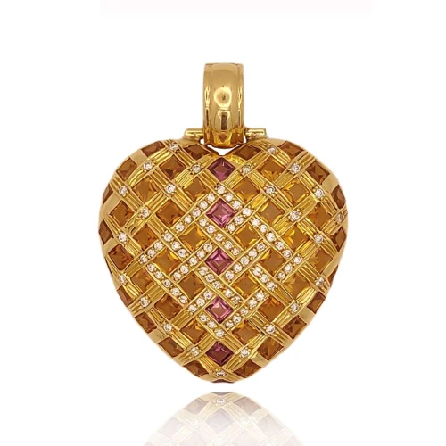 Pingente Ouro 18K, Safiras, Turmalinas E Diamantes