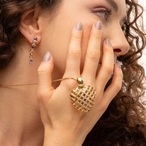 Pingente Ouro 18K, Safiras, Turmalinas E Diamantes