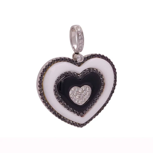 Pingente Ouro Branco, Calcedonia, Onix E Diamantes