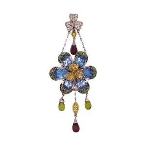 Pingente Ouro Branco, Esmeraldas, Safiras, Peridotos, Granadas, Topázios E Diamantes