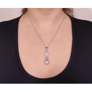 Pingente Ouro Branco, Pérola E Diamantes