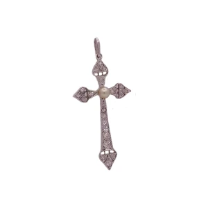Pingente Ouro Branco, Pérola E Diamantes