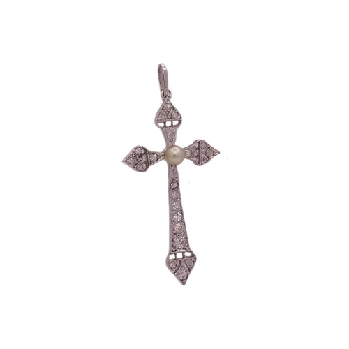 Pingente Ouro Branco, Pérola E Diamantes