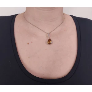 Pingente Ouro Branco, Quartzo E Diamantes