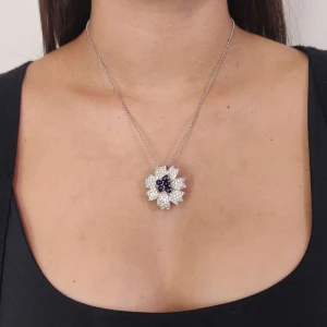 Pingente Ouro Branco, Safiras E Diamantes