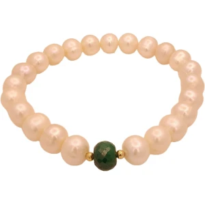 Pulseira Em Pérolas, Esmeralda e Detalhes Em Ouro 18K