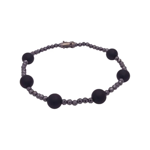Pulseira Hematitas, Onix E Fecho Ouro 18K Rodio Negro