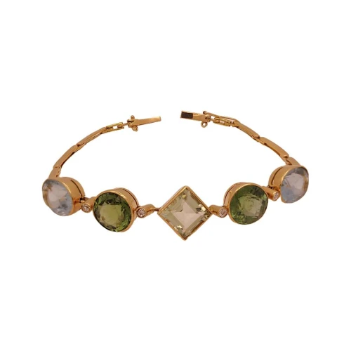 Pulseira Ouro 18K, Aguas Marinhas, Peridotos E Diamantes