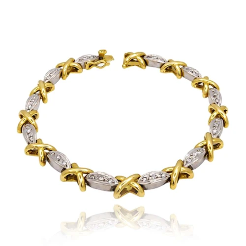 Pulseira Ouro 18K Duas Cores E Diamantes