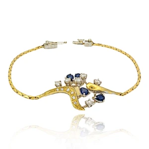Pulseira Ouro 18K Duas Cores, Safiras e Diamantes
