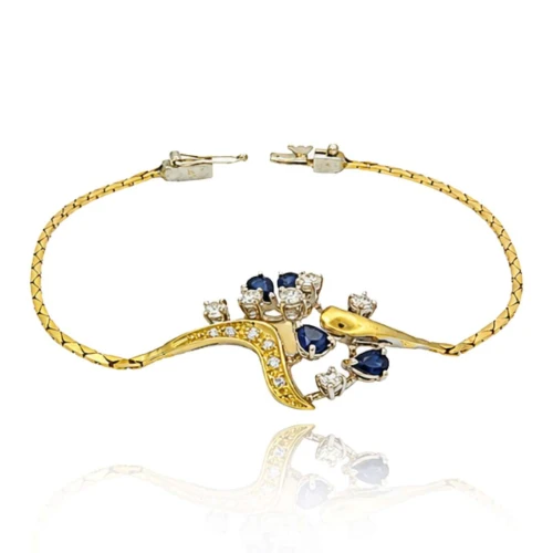 Pulseira Ouro 18K Duas Cores, Safiras e Diamantes