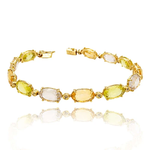 Pulseira Ouro 18K, Pedras Brasileiras E Diamantes