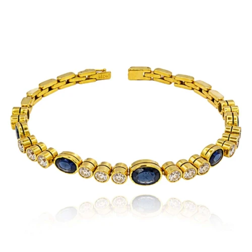 Pulseira Ouro 18K, Safiras E Diamantes