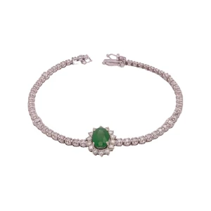 Pulseira Ouro Branco, Esmeralda E Diamantes