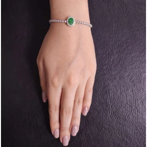 Pulseira Ouro Branco, Esmeralda E Diamantes
