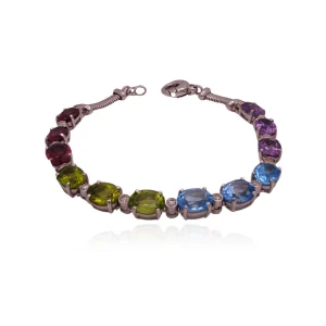 Pulseira Ouro Branco, Pedras Brasileiras E Diamantes