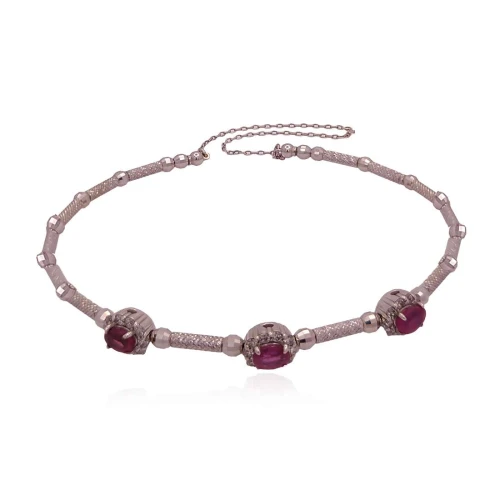Pulseira Ouro Branco, Rubis E Diamantes