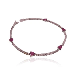 Pulseira Ouro Branco, Rubis E Diamantes